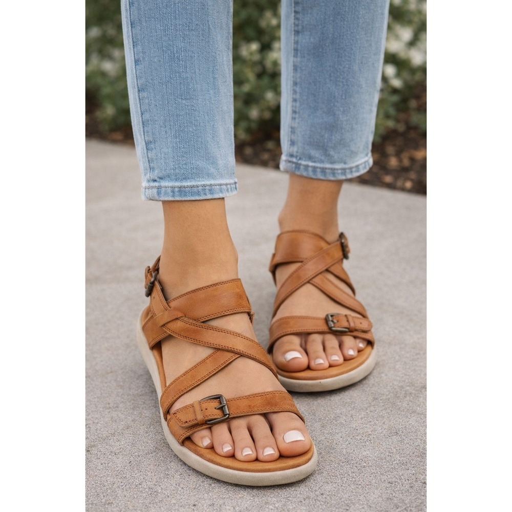 Bussola Artizan Tan Leather Platform Strappy Sandals Womens 8-8.5B Brown